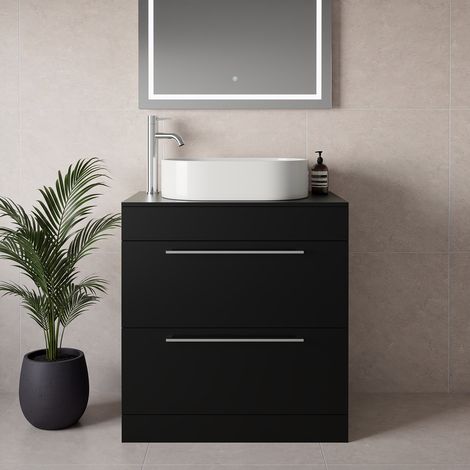 Napoli 460 Matt Black 800mm 2 Drawer Vanity Unit for Countertop Basins - 800mm - Chrome 480mm Handle