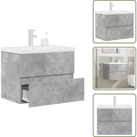 vidaXL 2-tlg. Badmöbel-Set Betongrau Holzwerkstoff (1/5)
