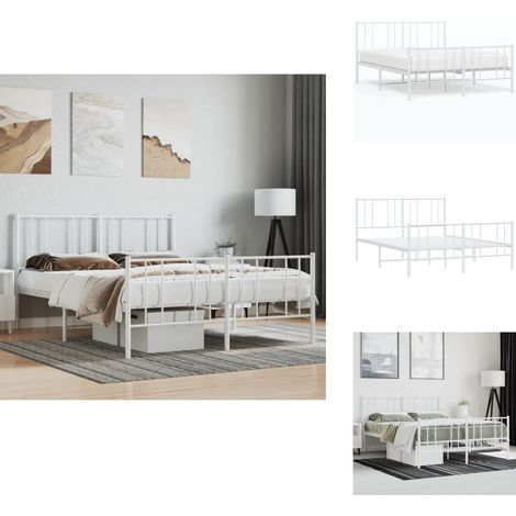 Cadre de lit métal sans matelas et pied de lit blanc 160x200 cm - Cadre De Lit - Lit Double - Lit Metal - Lit Blanc - Meuble Chambre (1/5)