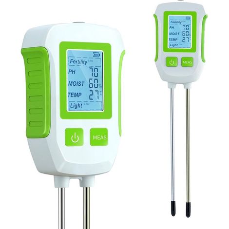 Misuratore di terreno 5 in 1, strumento multifunzionale per giardinieri e agricoltori. Misura pH, fertilità del suolo, umidità, temperatura e luce. Sistema a doppia sonda con schermo LCD e spegnimento (1/2)