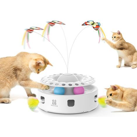 Jouet Interactif Automatique 3-en-1 pour Chats d’Intérieur – Plumes Mobiles, Papillon Volant & Balles de Piste, Double Alimentation USB ou Piles (1/5)