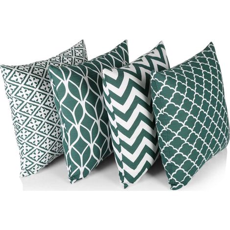 Housse de Coussin, Housse Coussin 45x45 Taie d'oreiller Lot de 4 Housses Coussin Decoratif Fleurs La Vie Marine Plante Tropicale Schéma pour Canapé Chaise de Salon (géométrie régulière verte)