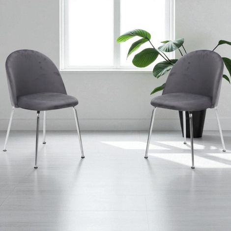 Sedia da pranzo in velluto Grigio Scuro con gambe in metallo Cromo - PARIS 2 sedie (1/5)