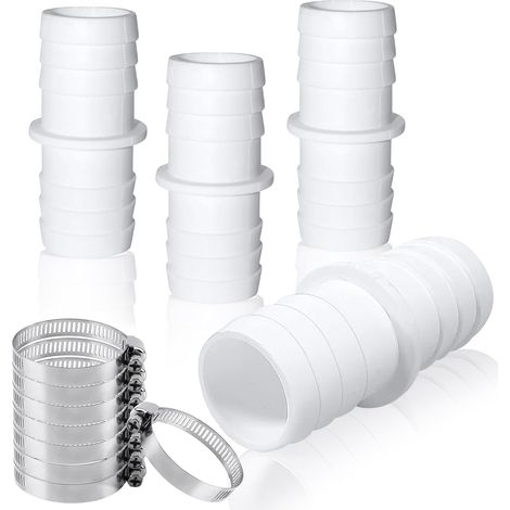 4 Pièces Adaptateur Tuyau Piscine, Raccord Tuyau Piscine avec 8 Colliers de Serrage, Adaptateur de Tuyau Double Ø 32 mm vers 38 mm, raccordement pour tuyaux de piscine, pour Piscines, Jardins (32mm) (1/5)