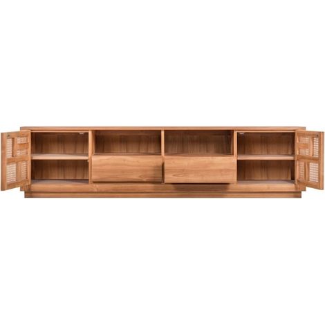 Meuble tv bois teck et rotin 200cm COLONIAL - 200x40x50 cm - Kayu Meuble (1/5)