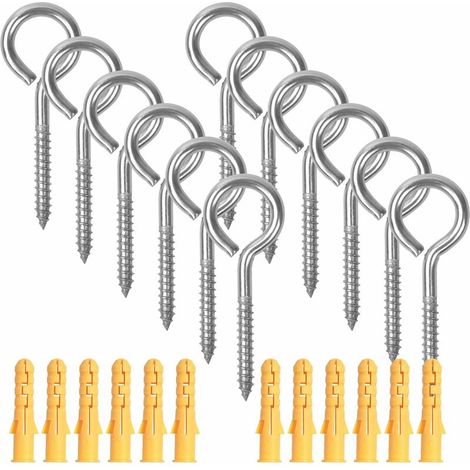 12 tornillos con ganchos de ojo M6 × 80 mm con tubos de expansión, ganchos de perno de ojo de acero inoxidable, ojales de tornillo de perno de ojo, tornillos de anillo autorroscantes para colgar en in