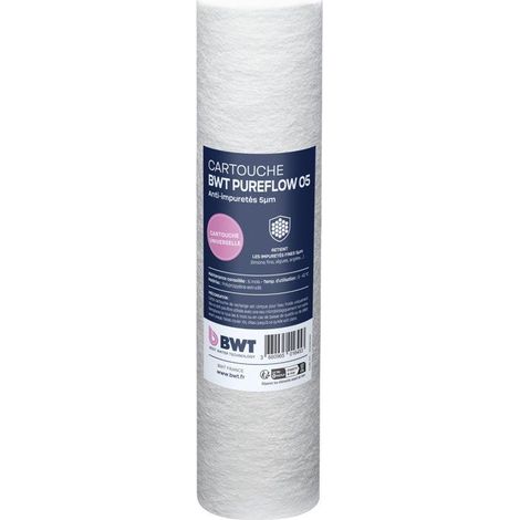 Cartucho filtrante - BWT - Fino 5 µm - Filtración de partículas muy finas - Mejora la claridad del agua - Compatible con filtros estándar de 10'' (1/4)