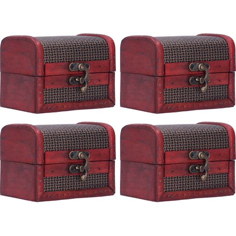 Boîte de Rangement Vintage en Bois 4 Pièces pour Bijoux, Maquillage et Accessoires - Décoration Classique Artisanale