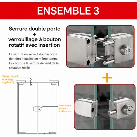 Serrure double face et verrou à bouton pour porte en verre sans perçage acier inoxydable 304 304 réf 0142 1 kg – Livraison gratuite