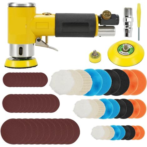Mini orbitale 2/3 "Ponceuse pneumatique polisseuse pneumatique meuleuse Tampon Double Action polisseuse orbitale 80 pièces Ensemble de Papier abrasif(HF-942 Deflection) (1/5)