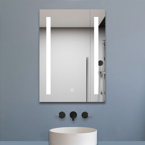 Aica Miroir de salle de bain 80x60cm avec gradation infinie, anti-buée et mémoire, miroir mural