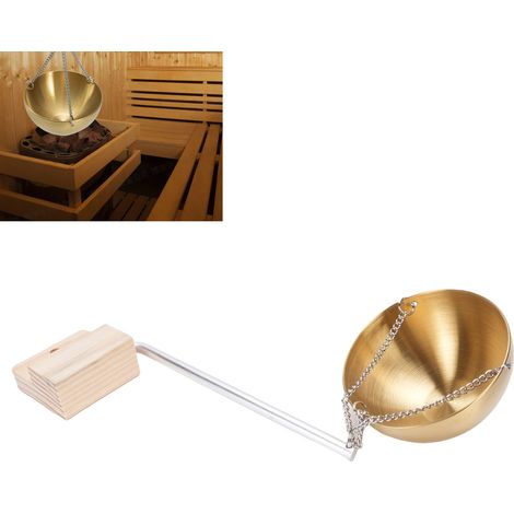 12 cm große Schale für ätherische Öle aus goldfarbenem Edelstahl mit Kette und Zubehör für Spa und Sauna (1/5)
