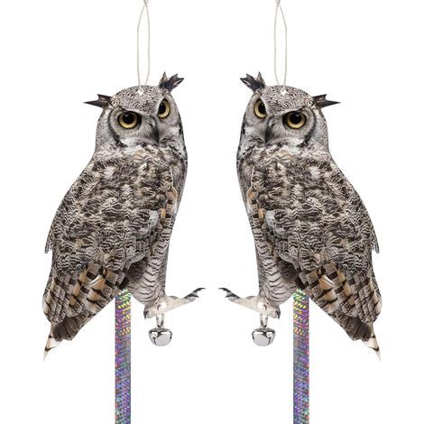 Set mit 2 Eulen- und Vogelabwehrmitteln, reflektierendem Kunststoffstreifen und Seilglocke für Garten, Balkon und Dach (1/5)