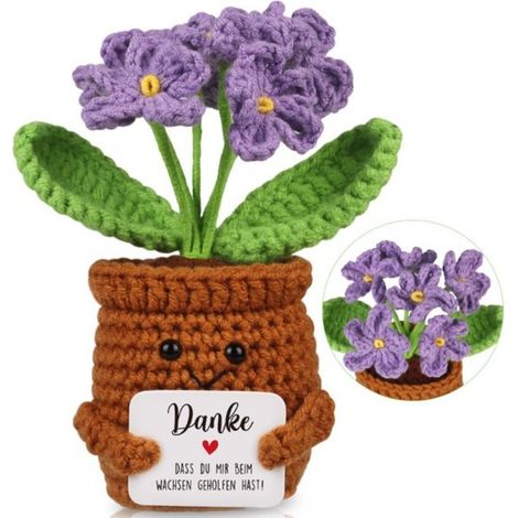 Bouquet di girasoli intrecciato a mano. Un piccolo ringraziamento per amici, colleghi e familiari. Portafortuna. Pianta di nontiscordardimé viola in vaso 14 x 6 x (1/5)