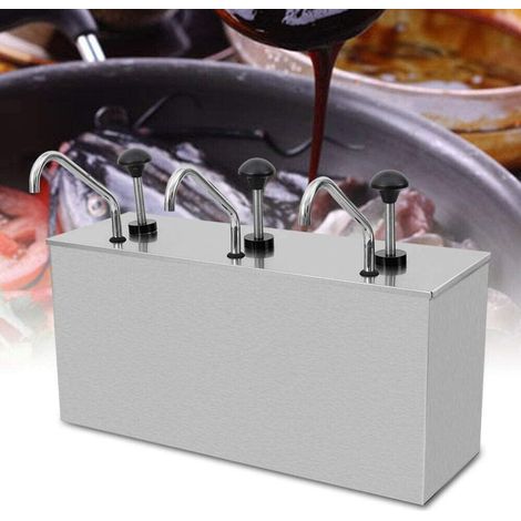 Dispensador de salsa de acero inoxidable de 3 cabezales, 3 x 4 L, dispensador de salsa de ketchup, dispensador de bomba de salsa, 22,83 x 9,05 x 12,20 pulgadas, para salsa de soja o mermelada en el