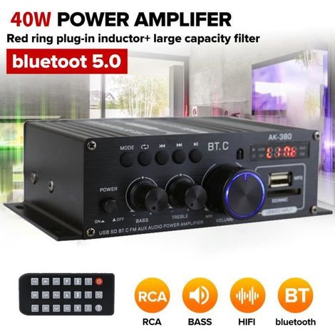 40W 220V 12V Mini Amplificateur HiFi Bluetooth 5.0 stéréo Voiture Subwoofer FM RCA USB Support