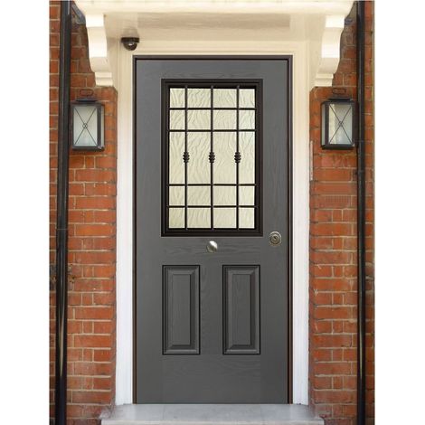 Porta Blindata con Grata e Vetro Pannello per Esterno Grigio Vetroresina (1/4)