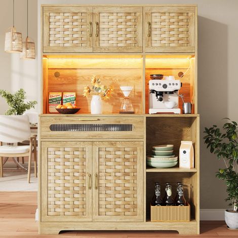 Vitrine haute 120x40x180 cm en MDF, meuble de rangement avec portes vitrées, tiroirs, étagères réglables et éclairage LED (1/5)