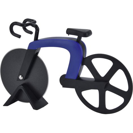 Vélo coupe-pizza bleu, outil créatif pour découper pizza, gadget de cuisine original (1/5)