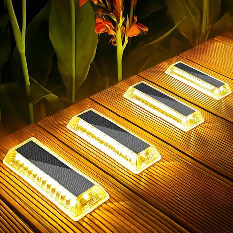 Outdoor Solar Garden Lights, 4 Pack 50LM Warm White Solar Outdoor Lights, IP68 Waterproof LED Solar Lights with Auto On/Off, Solar Lighting for Ground, Stairs, Paths, Terraces, Driveways, Patios (1/5)