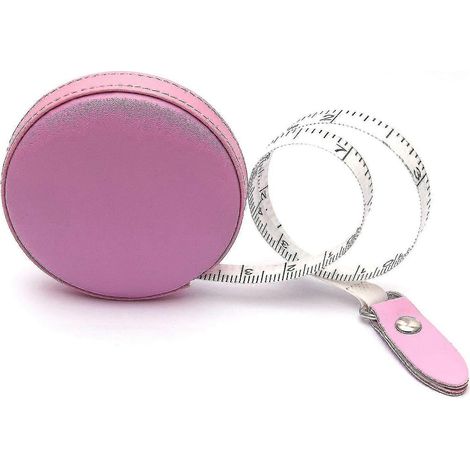Mètre ruban de couture rétractable en cuir rose clair, petit mètre ruban pour tailleurs et autres professionnels. (1/2)
