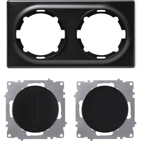 Plaque de finition 2 postes Florence + 1 Interrupteur double, 1 voie + 1 Interrupteur simple allumage - noir