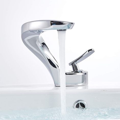 Grifo monomando para lavabo con acabado de latón, grifo de baño, grifo monomando para lavabo, mezclador monomando ahorrador de agua, grifo de baño, agua caliente y fría. (1/5)