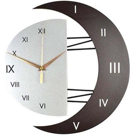 Horloge Murale Moderne Design Silencieuse Horloge Cuisine Cadre en Forme de Lune Créative Horloge de Décoration pour la Maison (3332) (1/5)