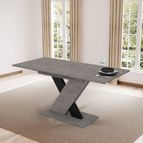 Tavolo allungabile Axi 120x75x76H colore cemento con dettaglio nero (1/5)