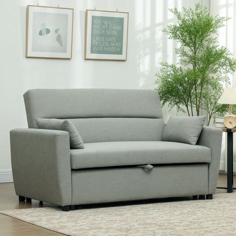 2-Sitzer Sofa mit Bettfunktion, Verstellbarer Rückenlehne, Polstersofa, Samtoptik, für Wohnzimmer, Schlafzimmer, Hellgrau