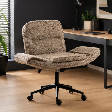 Sedia da ufficio ergonomica 48x54x91,8 cm marrone, braccioli ribaltabili, tessuto peluche MEUBLIV (1/5)