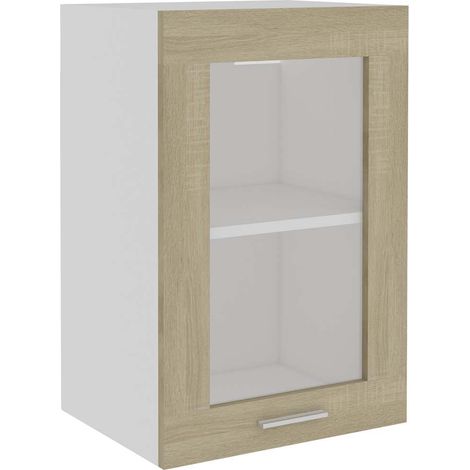 Armoire de cuisine en verre suspendue Design moderne, Armoire Etagère de rangement, Chêne sonoma 40x31x60 cm Aggloméré OIB1681E (1/5)