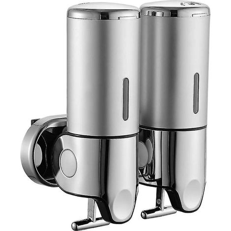 Serbia – Distributeur de savon mural double tête – Inox chromé – 500 ml x 2 – Dimensions 224x245x105 mm – Pour lotions et désinfectants (1/5)