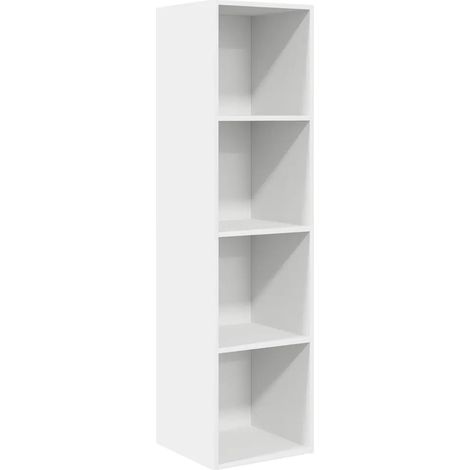 Meuble TV mural moderne rangement 37 x 37 x 142 cm usage vertical horizontal en bois d'ingénierie blanc