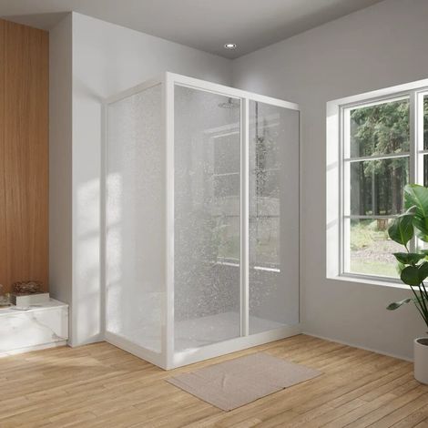 Cabine de douche d angle 80 x 100 cm à portes coulissantes profilés en PVC et panneau acrylique imprimé de 1 8 mm d épaisseur hauteur 190 (1/4)
