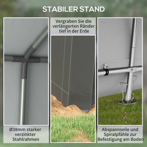 Abri voiture tente garage 3x3 m imperméable avec porte enroulable fenêtre ventilation bords renforcés gris foncé (1/4)
