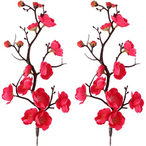 Fleurs de prunier artificielles, tissu en soie, fil de fer, fausses Branches de fleurs pour décoration de maison, rouge rose (1/5)