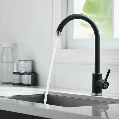 Schwarze Küchenarmatur, hohe Auslaufarmatur mit Griff, Edelstahl-Spültischarmatur, 360° drehbar, für Küchenspülen mit Stange, mattschwarz (1/5)