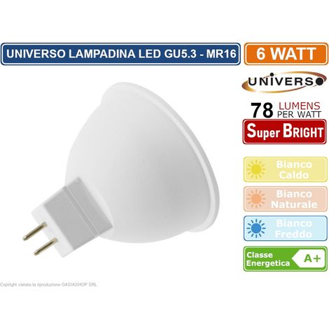 UNIVERSO LAMPADINA SMD LED GU5.3 MR16 6W FARETTO SPOTLIGHT 470 LUMEN 12V 3000K - 4000K - 6500K - Colore Luce: Bianco Naturale (1/3)