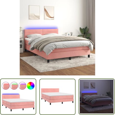 The Living Store Sommier à lattes de lit avec matelas et LED Rose 140x190 cm - Lit Plateforme - Lit Capitonné - Lit Design - Lit Double - Sommier Tapissier (1/5)