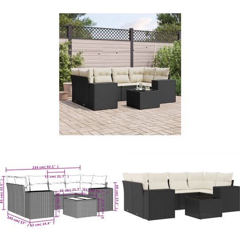 7-tlg. Garten-Sofagarnitur mit Kissen Schwarz Poly Rattan - Gartenmöbel - Gartensorte - Lounge Set - Outdoor Möbel - Rattan Gartenmöbel - Home & Living (1/3)