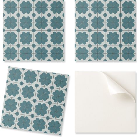 Baldosas de vinilo estampadas - Decoraci贸n de dormitorio con motivos florales en una disposici贸n de 20x20x20 cm.