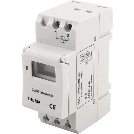 Interrupteur Minuterie Numérique THC15A 220-240VAC 16A Minuterie Programmable Sur Rail DIN Éclairage Chauffage (1/5)