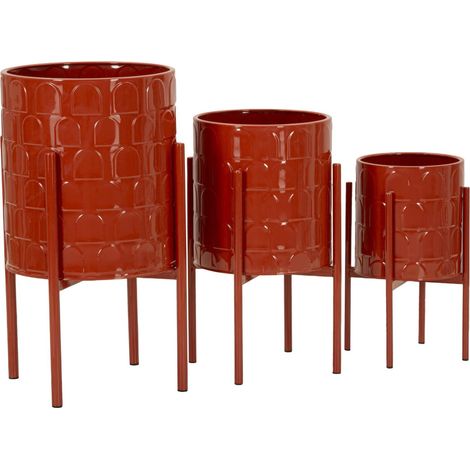 Dmora - Set mit 3 Vasenhaltern Buller, Dekorationszubehör, Dekoratives Artikel, Einrichtungszubehör, 36x36 h57 cm, Rot