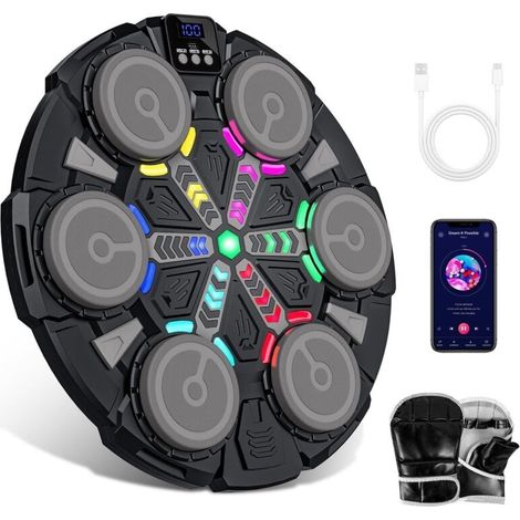 Máquina de boxeo musical con Bluetooth para niños y adultos, con temporizador de cuenta regresiva, luces ajustables y juego de ritmo, para entrenamiento en casa o al aire libre.