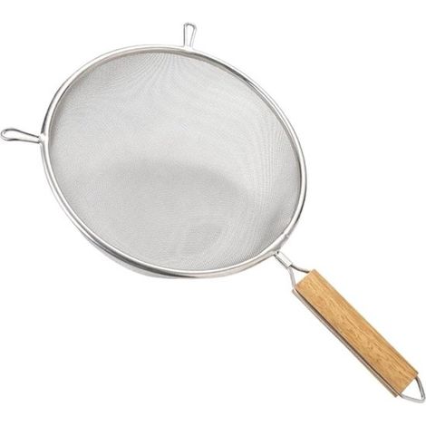 Setaccio da cucina Ø 18 cm Setaccio Setaccio a ciotola Setaccio a flusso Setaccio per farina Utensile da cucina Acciaio inossidabile Manico in legno Argento Maglia fine Per farina, polvere, succo, (1/5)