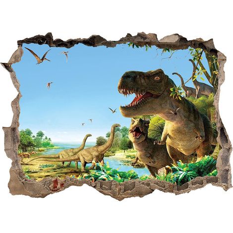 Stickers muraux décoratifs 3D « Paradis des dinosaures » sur le thème d'un mur brisé, pour chambre, salon ou chambre d'enfant. (1/5)