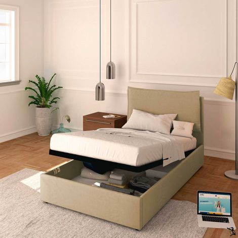 Baldiflex Letto Contenitore Piazza e mezzo 120x190 Licia in Tessuto con Rete a Doghe colore Cammello Camel (1/5)