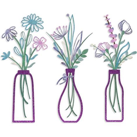 Ensemble de 3 décorations murales florales en métal - Fleurs en métal pour le mur - Décoration suspendue en fer - Vase - Style minimaliste - Décoration murale - Décoration intérieure - Pour salon, cha (1/5)