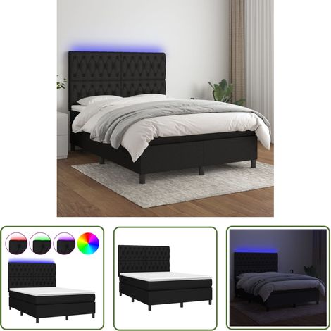 The Living Store Boxspringbett mit Matratze & LED Schwarz 140x200 cm Stoff - Boxspringbett - Doppelbett - Schlafraumgestaltung - Bettsystem - Lattenrost (1/5)